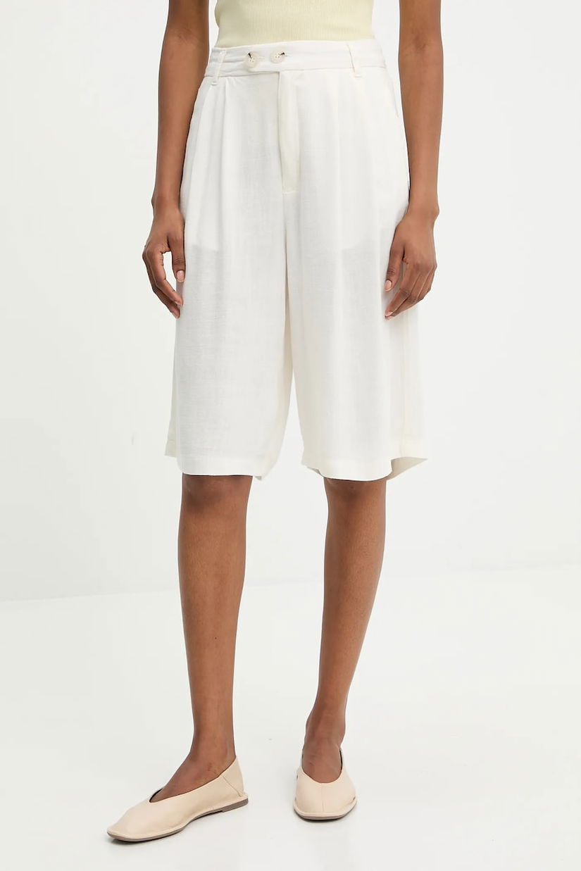 Answear Lab pantaloni scurti din in culoarea alb, neted, high waist
