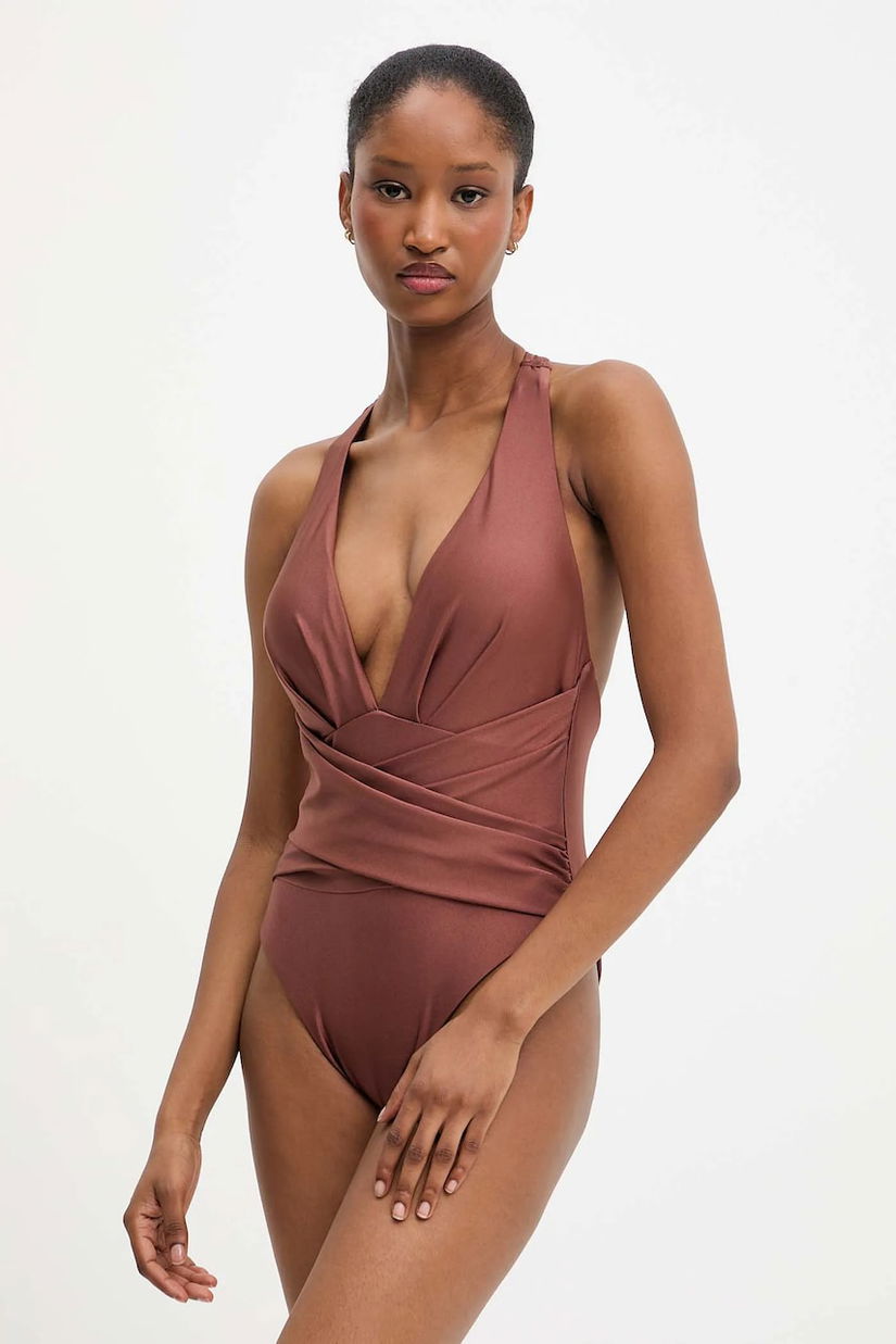 Answear Lab costum de baie dintr-o bucată culoarea maro, cupa usor rigidizata