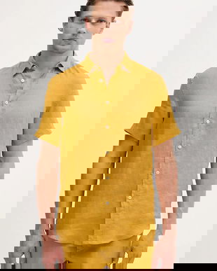 United Colors of Benetton cămașă de in culoarea alb, cu guler clasic, regular, 5BKU5QJH8