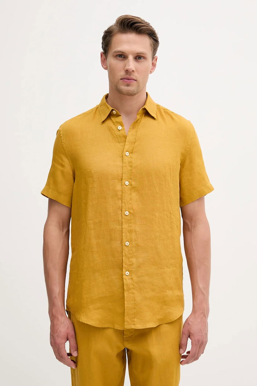 United Colors of Benetton cămașă de in culoarea alb, cu guler clasic, regular, 5BKU5QJH8