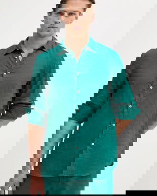 United Colors of Benetton cămașă de in cu guler clasic, regular, 5BKU5QJG8