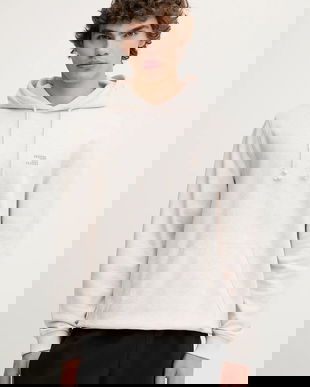 Tommy Jeans hanorac de bumbac culoarea bej, cu glugă, melanj, DM0DM21922