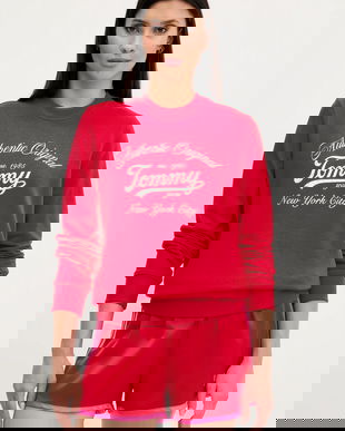 Tommy Jeans hanorac de bumbac culoarea roșu, cu imprimeu, DW0DW20942