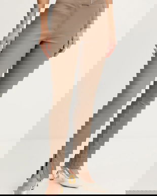 BOSS pantaloni de piele culoarea maro, mulată, high waist, 50541926