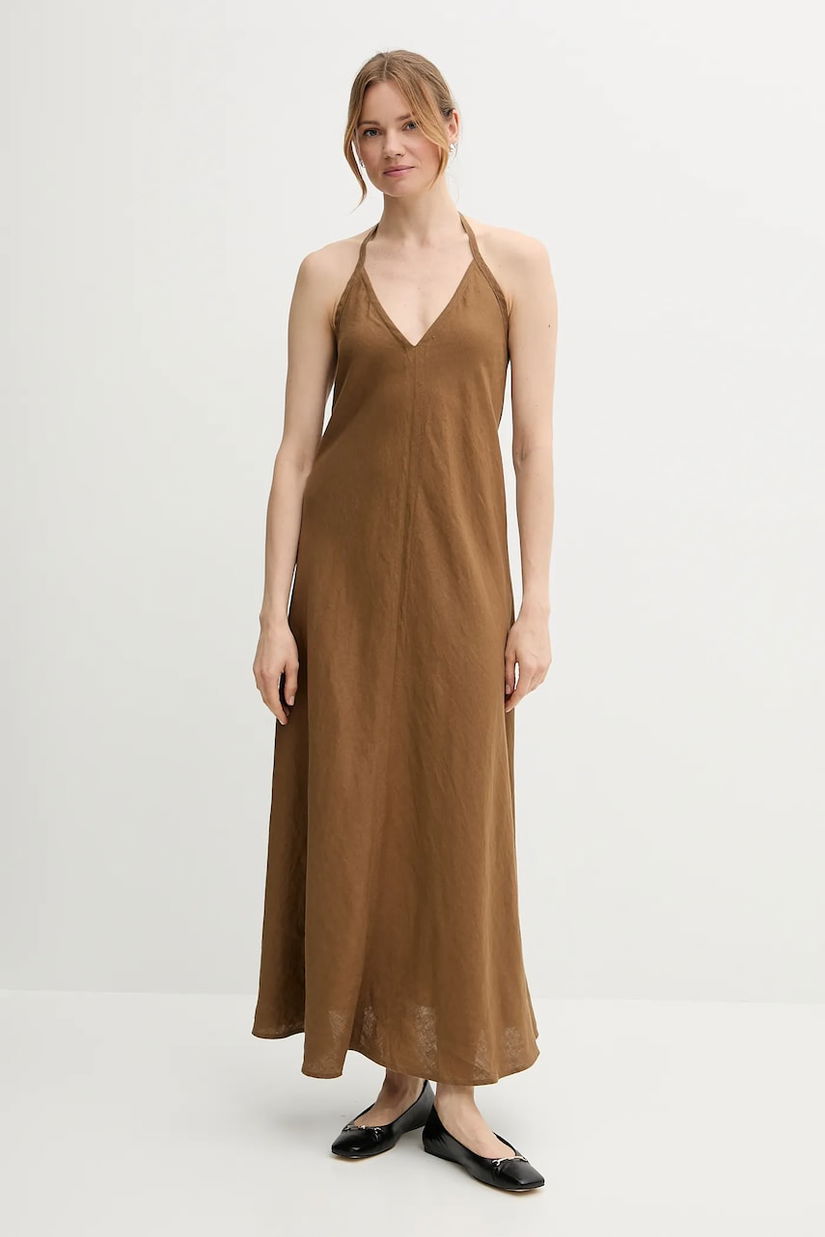 United Colors of Benetton rochie din in culoarea maro, maxi, evazati, 4AGHDV0BF