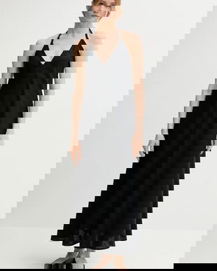 United Colors of Benetton rochie din in culoarea negru, maxi, evazati, 4AGHDV0BF