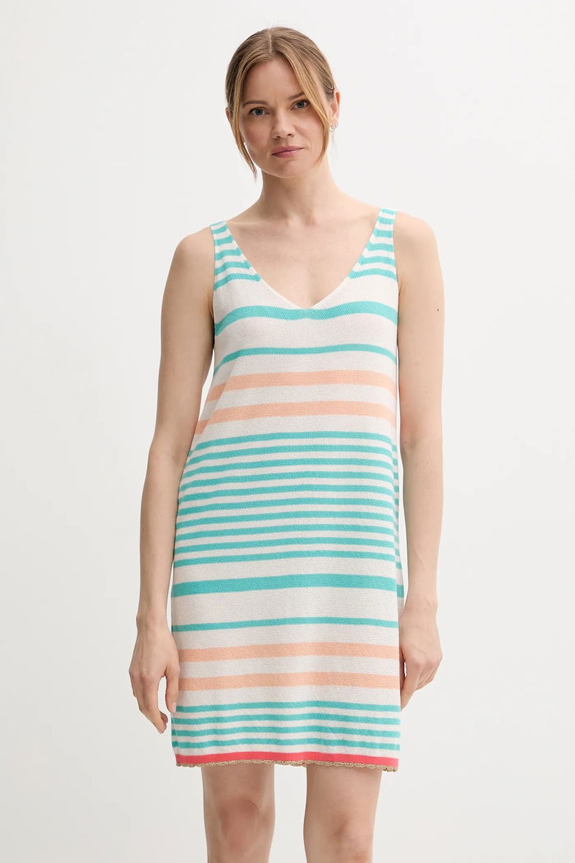 United Colors of Benetton rochie din bumbac culoarea turcoaz, mini, drept, 11945V006