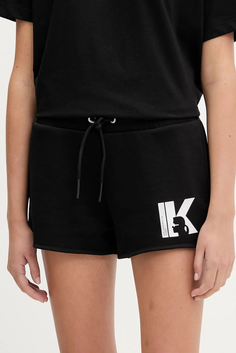 Karl Lagerfeld Jeans pantaloni scurți culoarea negru, cu imprimeu, high waist, A3W10125