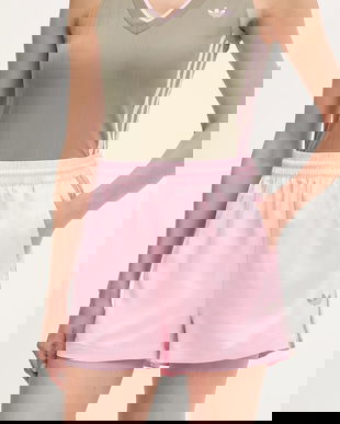 adidas Originals pantaloni scurți Shorts culoarea roz, cu imprimeu, high waist, KD2282