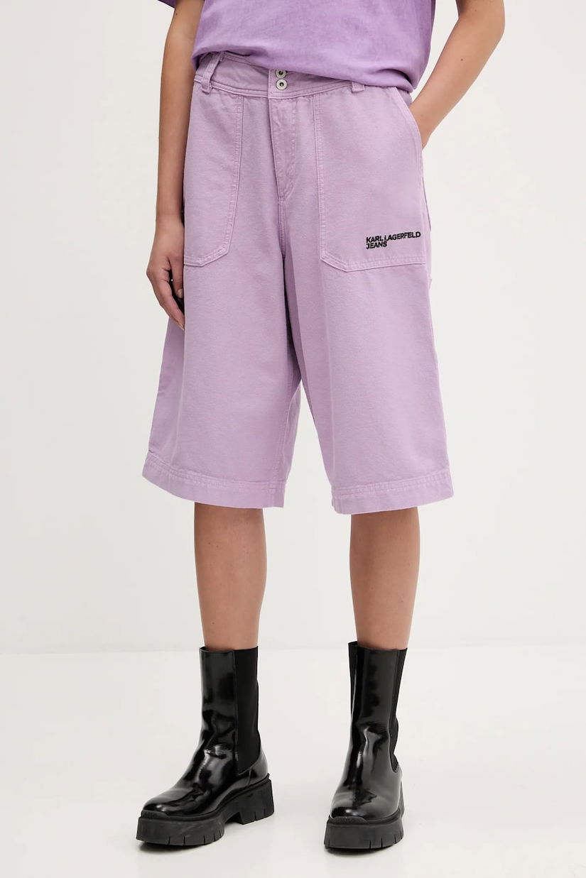 Karl Lagerfeld Jeans pantaloni scurți jeans culoarea violet, uni, high waist, A3W10127
