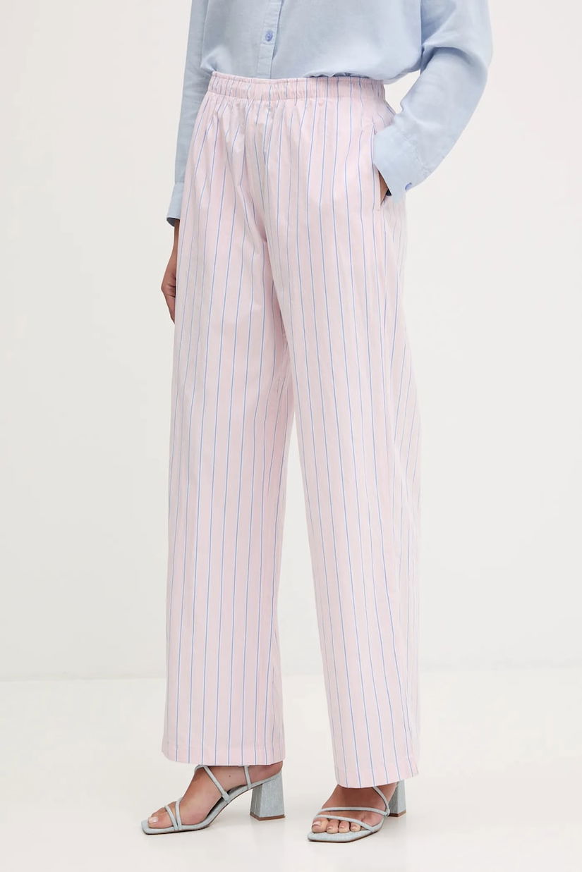Abercrombie & Fitch pantaloni de bumbac culoarea roz, drept, high waist, KI156-5288
