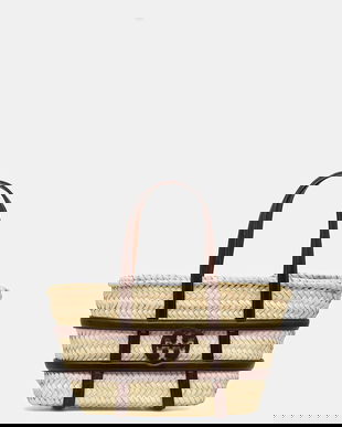 Tory Burch coș de plajă Ella Straw culoarea bej, 169218-902