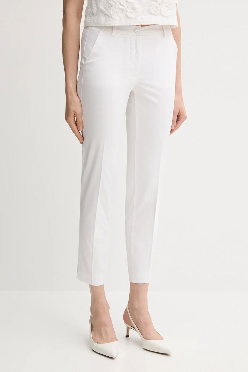 Sisley pantaloni culoarea alb, drept, high waist, 4VPHL5AH6