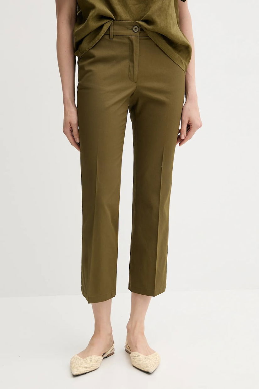 Sisley pantaloni culoarea verde, fason tigareta, medium waist, 4ENMLE02X