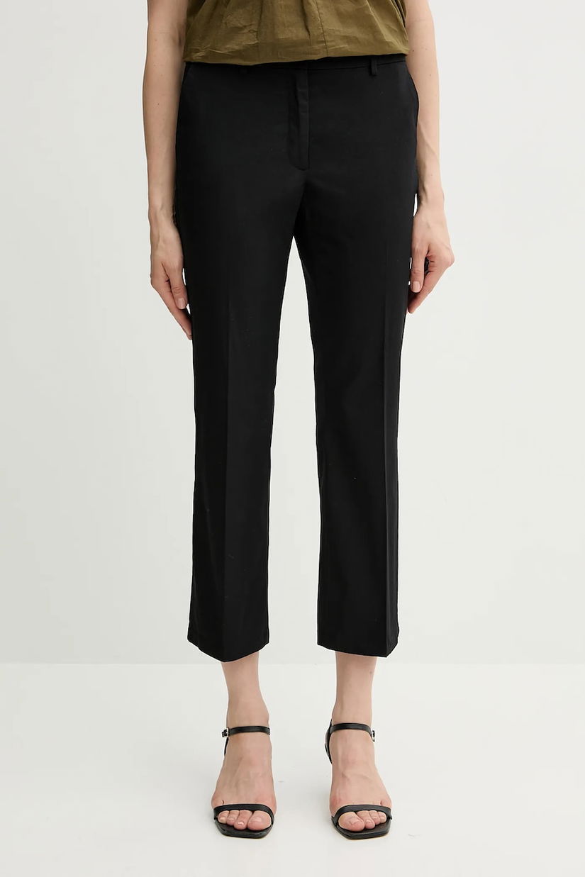 Sisley pantaloni culoarea negru, fason tigareta, medium waist, 4ENMLE02X