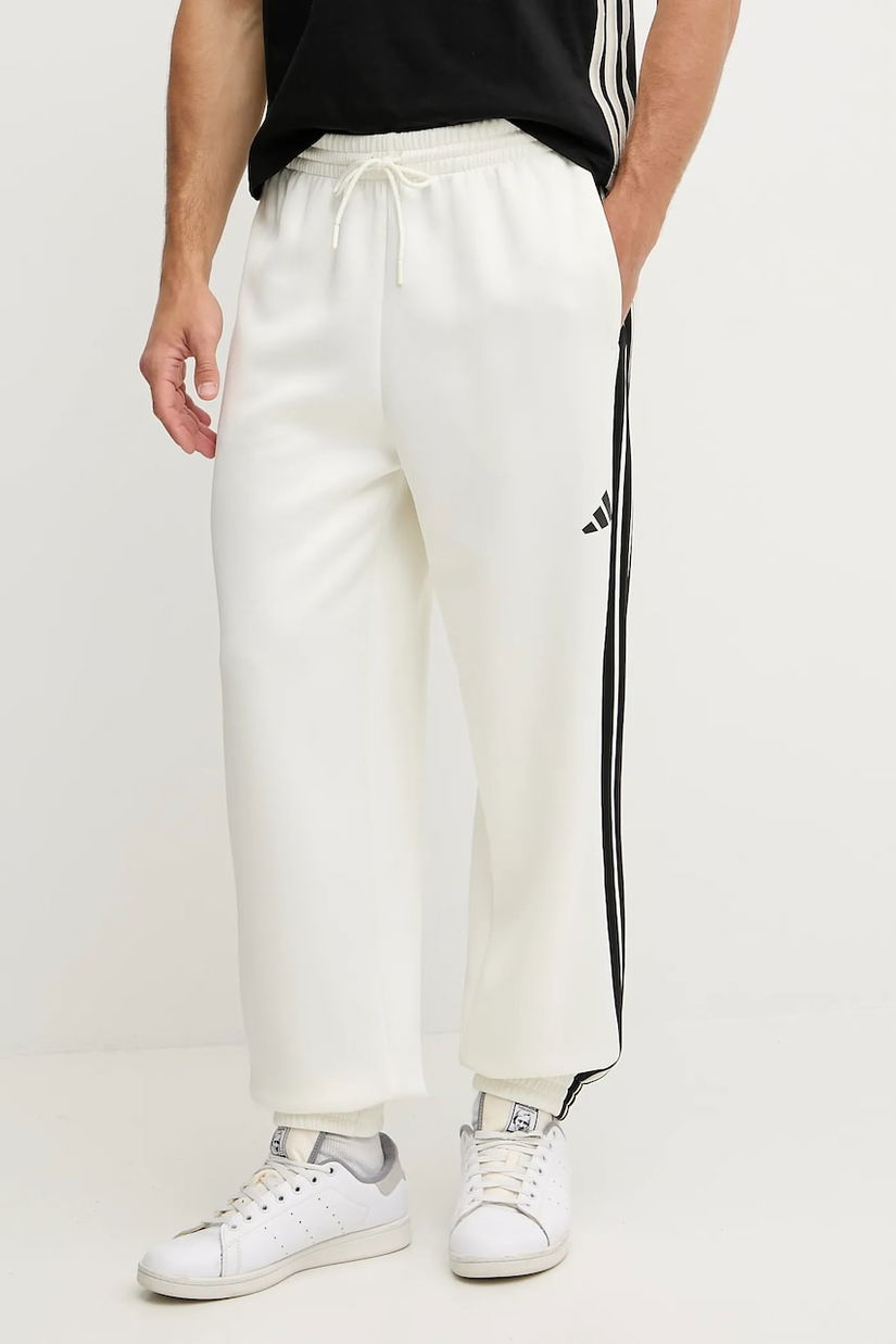 adidas pantaloni de trening Stadium culoarea bej, cu imprimeu, JX5619