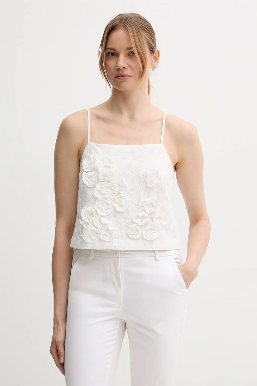 Sisley bluză din bumbac culoarea alb, cu imprimeu, 5WFQLH01G