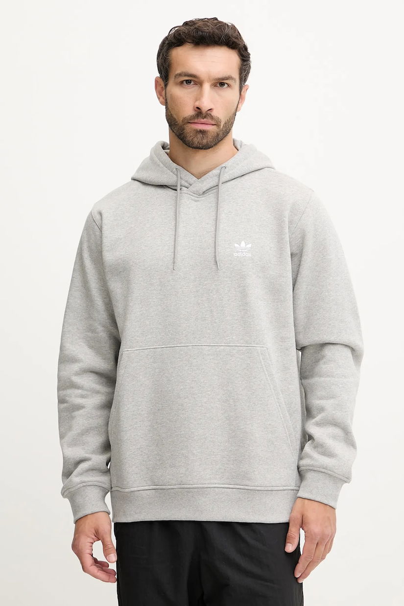 adidas Originals bluză Essentials culoarea gri, cu glugă, melanj, HZ6585