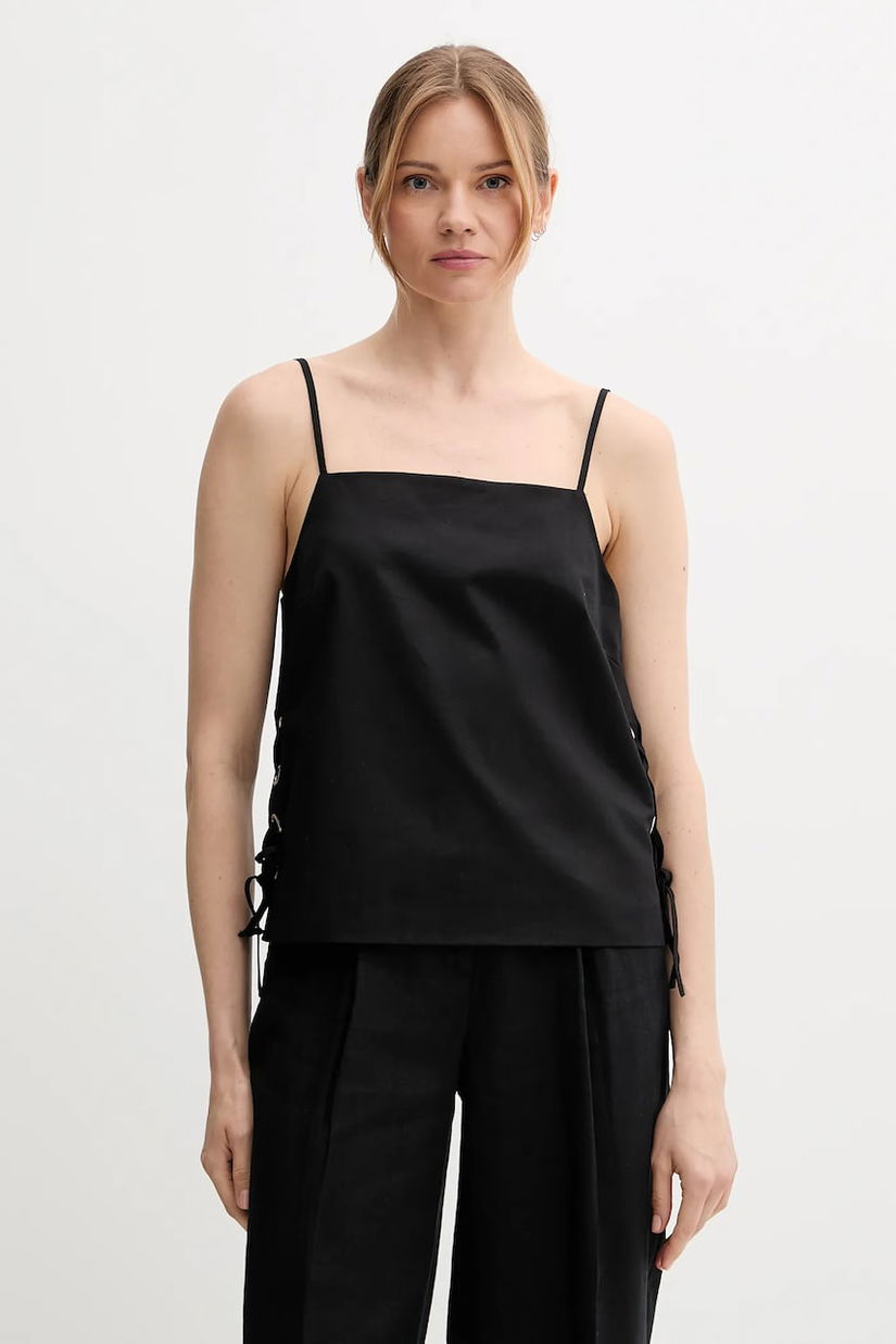 Sisley bluză din amestec de in culoarea negru, uni, 5W7HLH01H