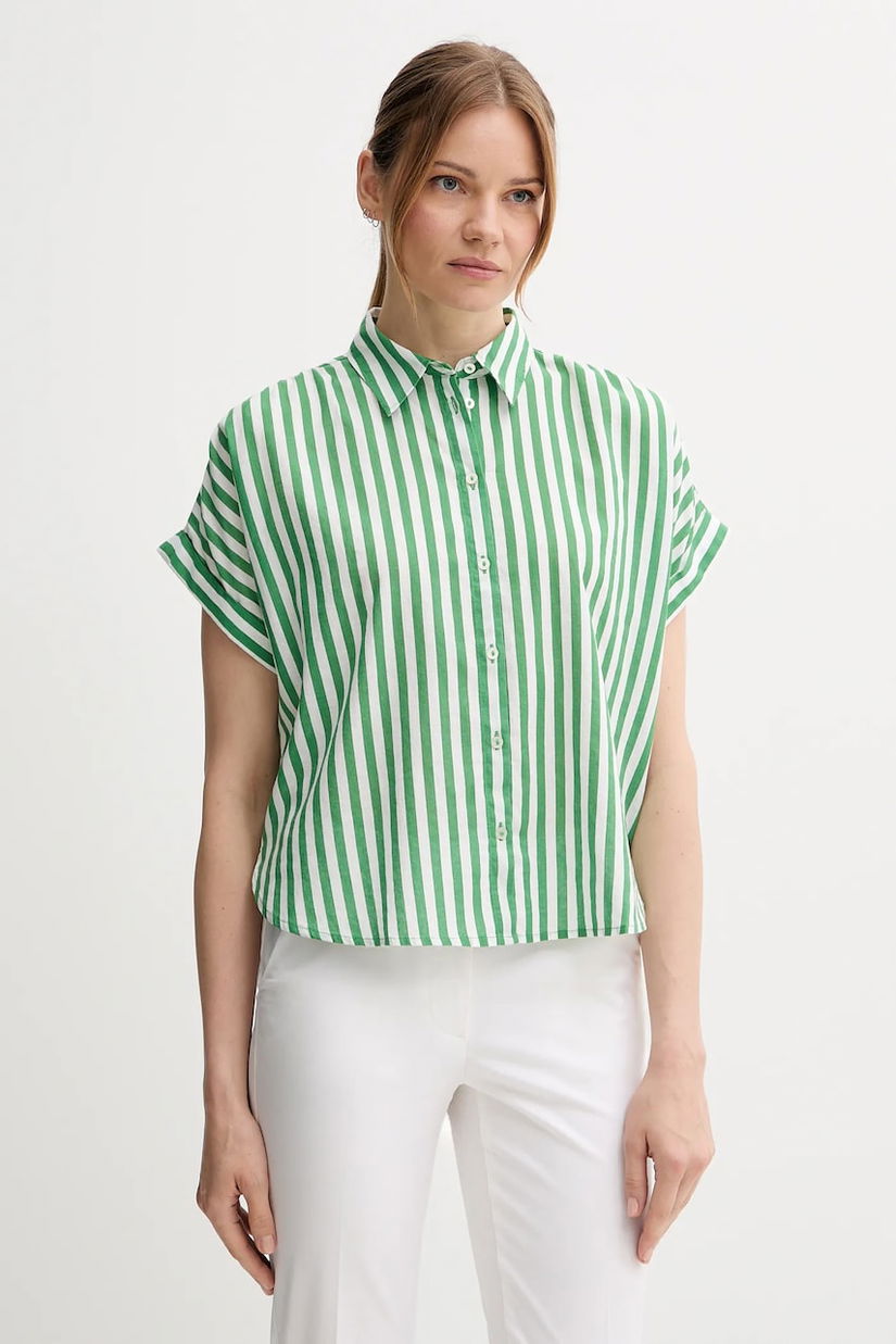 United Colors of Benetton cămașă din amestec de in culoarea verde, cu guler clasic, relaxed, 58I5DQ08M
