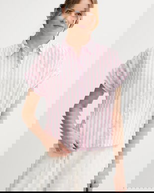 United Colors of Benetton cămașă din amestec de in culoarea roz, cu guler clasic, relaxed, 58I5DQ08M