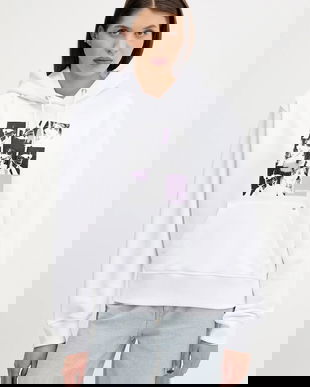 Karl Lagerfeld Jeans hanorac de bumbac culoarea alb, cu glugă, cu imprimeu, A3W20042