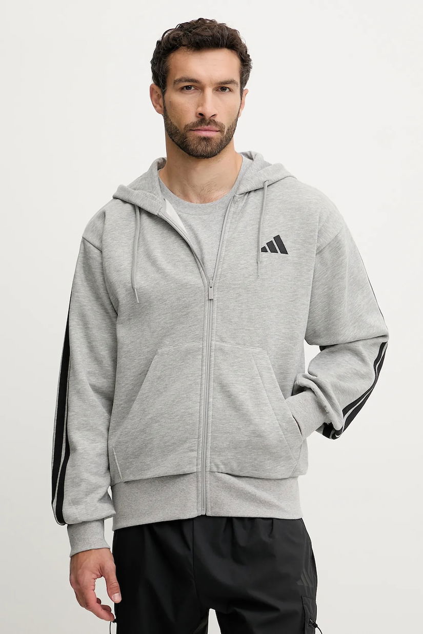 adidas bluză Essentials culoarea gri, cu glugă, cu imprimeu, JD1865