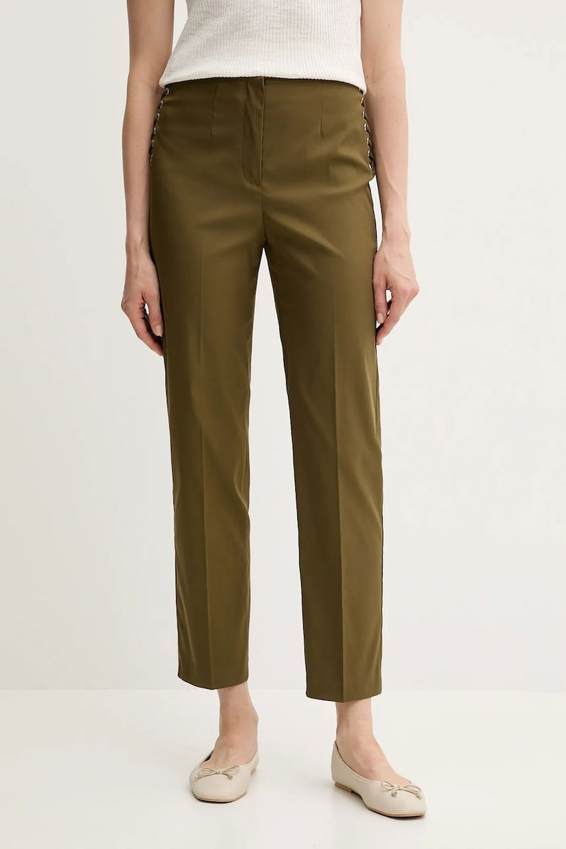 Sisley pantaloni culoarea verde, mulata, high waist, 4SI0LF074