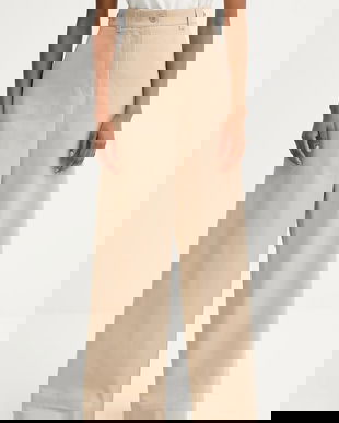 Weekend Max Mara pantaloni de bumbac ALFEO culoarea bej, lat, high waist, 2525136101600