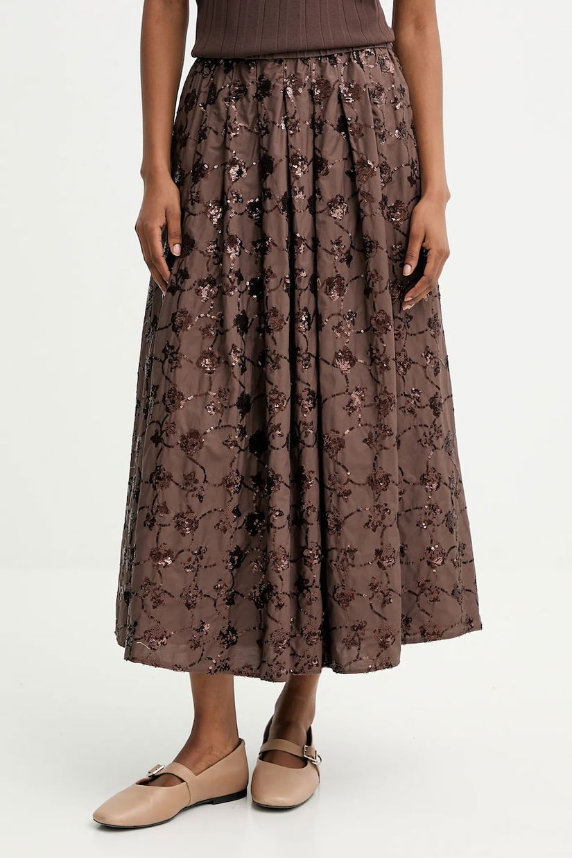 Weekend Max Mara fustă din bumbac TEMPRA culoarea maro, midi, evazați, 2525106071600