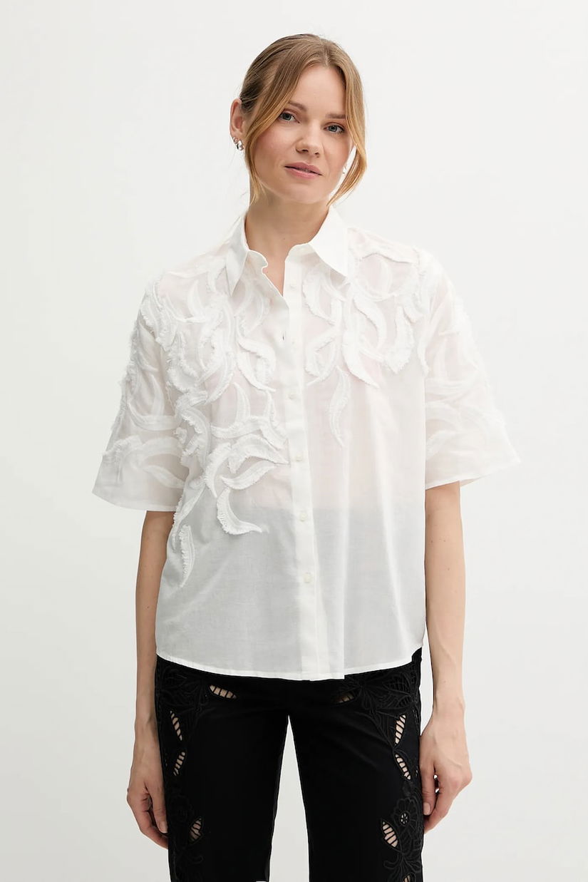 Sisley cămașă din bumbac culoarea alb, cu guler clasic, relaxed, 5KKPLQ09B