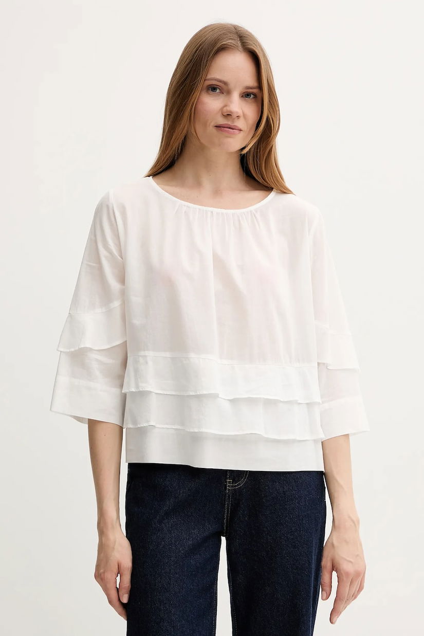 Sisley bluză din bumbac culoarea alb, uni, 5HO1LQ08T