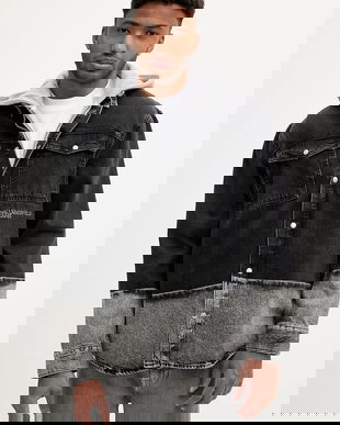 Karl Lagerfeld Jeans cămașă jeans culoarea negru, cu guler clasic, relaxed, A3M16003