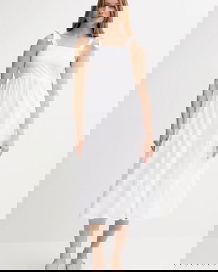 Pepe Jeans rochie culoarea alb, midi, evazați, PL953749