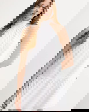 Pepe Jeans rochie din bumbac culoarea alb, mini, evazați, PL953761