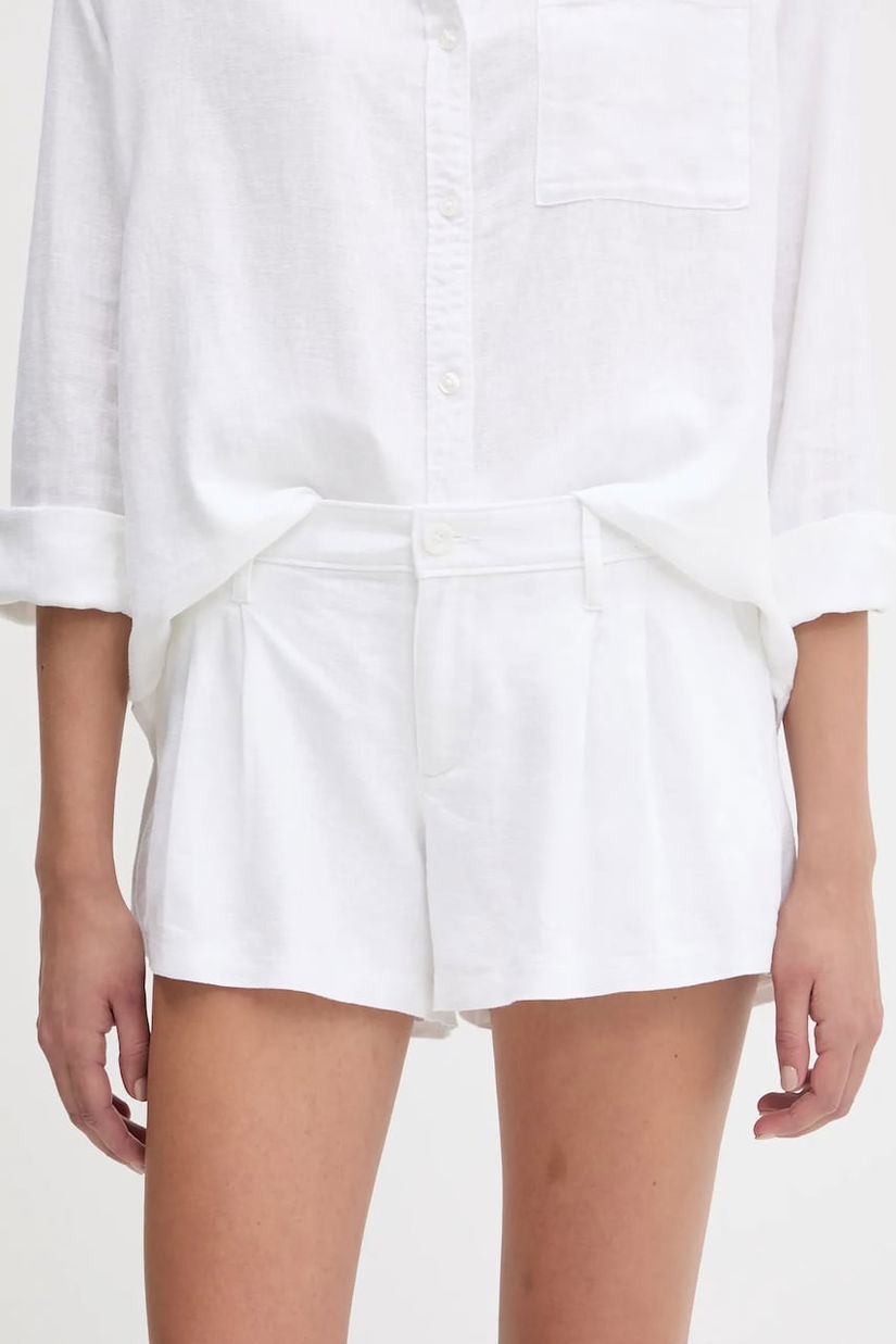 Hollister Co. pantaloni scurți din in culoarea alb, uni, medium waist, KI349-5124
