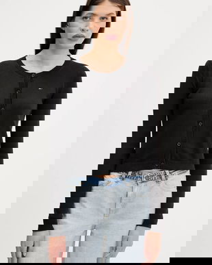 Tommy Jeans cardigan din bumbac culoarea negru, light, DW0DW20976