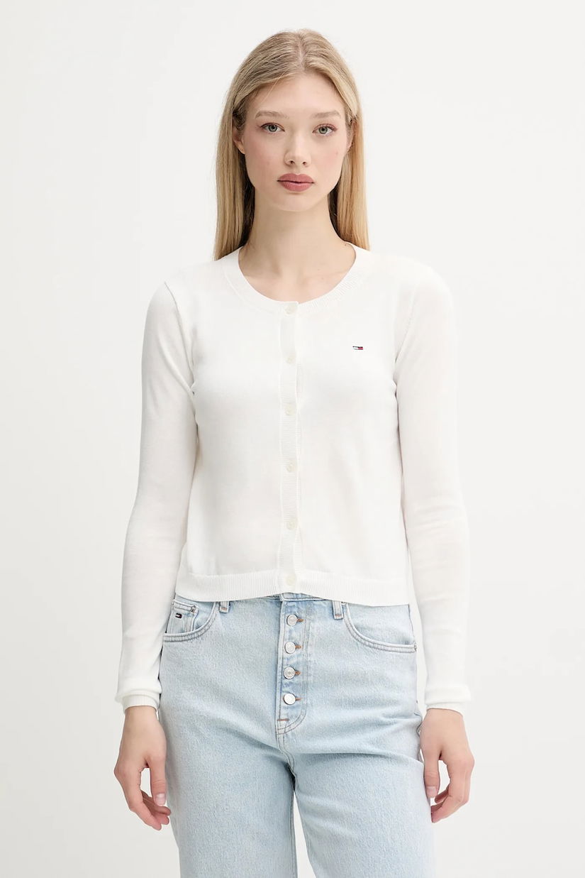Tommy Jeans cardigan din bumbac culoarea alb, light, DW0DW20976