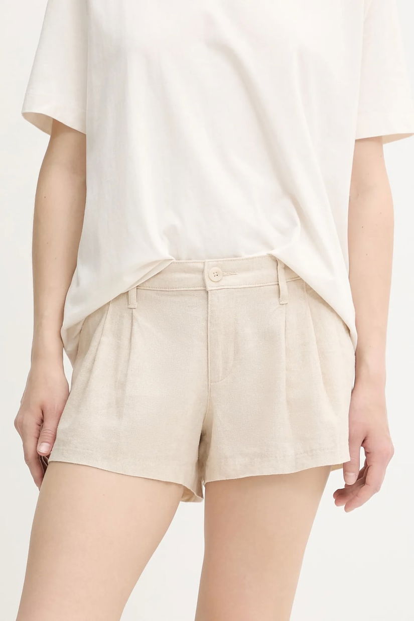 Hollister Co. pantaloni scurți din in culoarea bej, uni, high waist, KI349-5124