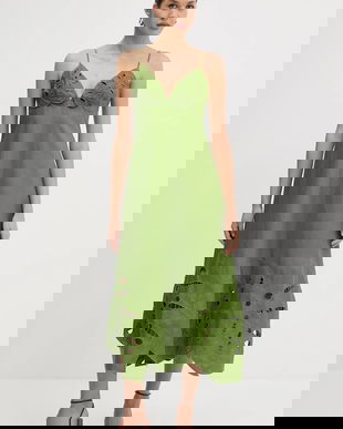 Farm Rio rochie din in culoarea verde, maxi, evazați, 335747