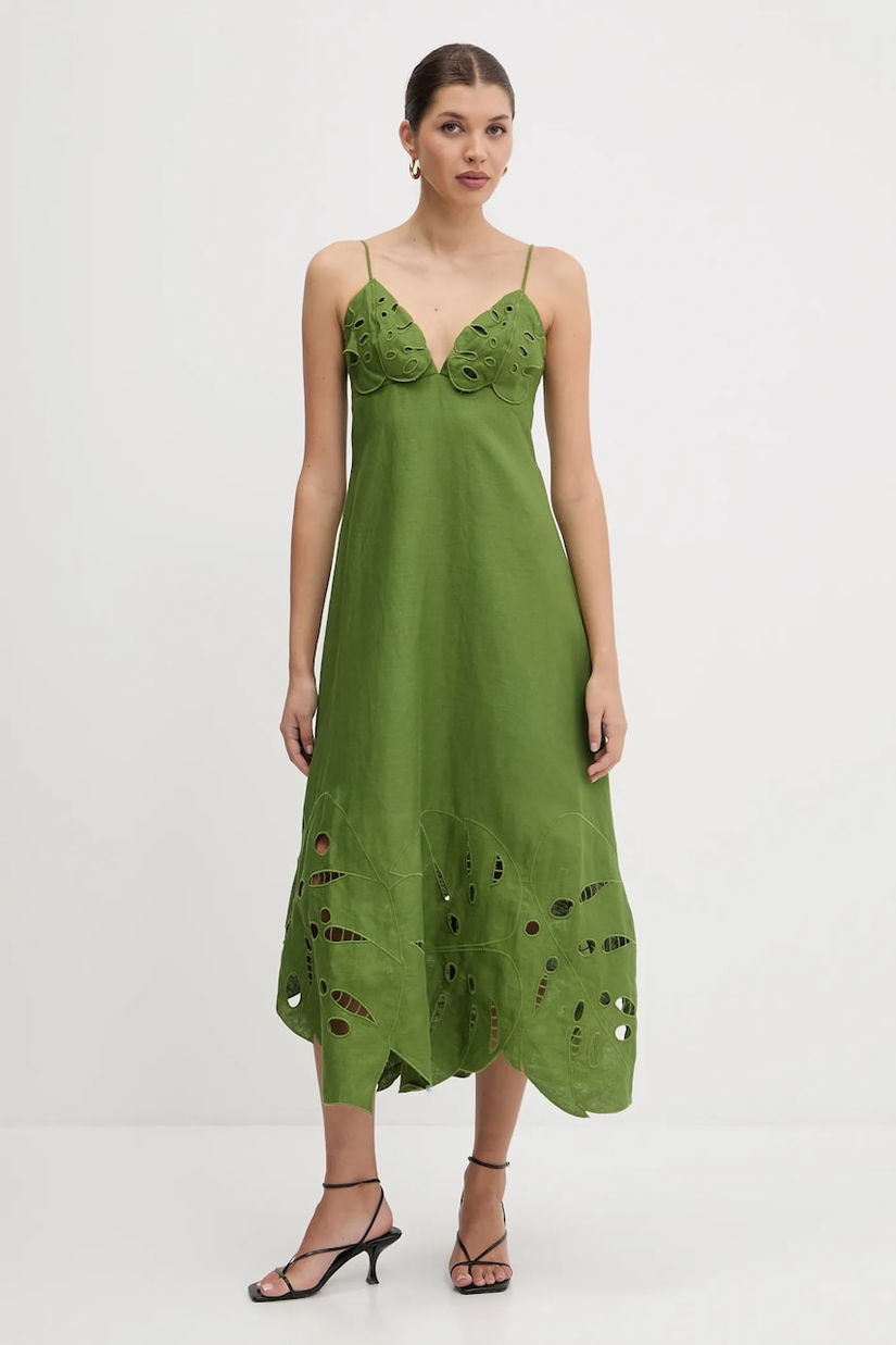 Farm Rio rochie din in culoarea verde, maxi, evazați, 335747
