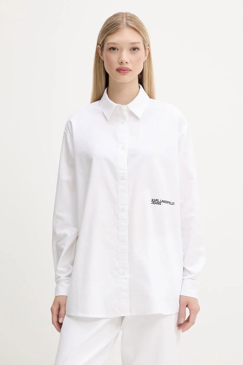 Karl Lagerfeld Jeans cămașă din bumbac culoarea alb, cu guler clasic, relaxed, A3W11010
