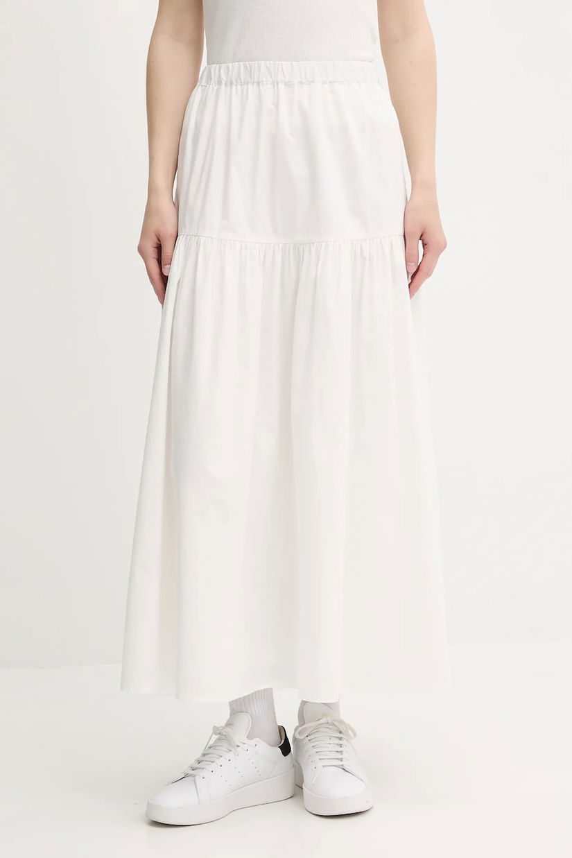 Tommy Jeans fustă din bumbac culoarea alb, maxi, evazați, DW0DW20980
