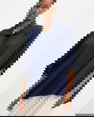 Answear Lab cămașă de in culoarea albastru marin, cu guler clasic, relaxed