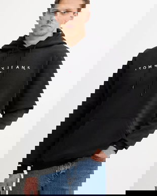 Tommy Jeans bluză culoarea bej, cu glugă, cu imprimeu, DM0DM20746