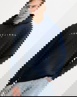 Tommy Jeans bluză culoarea bej, cu glugă, cu imprimeu, DM0DM20746