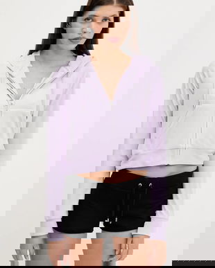 Juicy Couture bluză culoarea turcoaz, cu glugă, cu imprimeu, JCWA122001