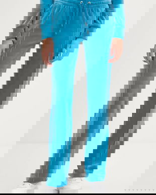 Juicy Couture pantaloni de trening culoarea turcoaz, cu imprimeu, JCAPW045