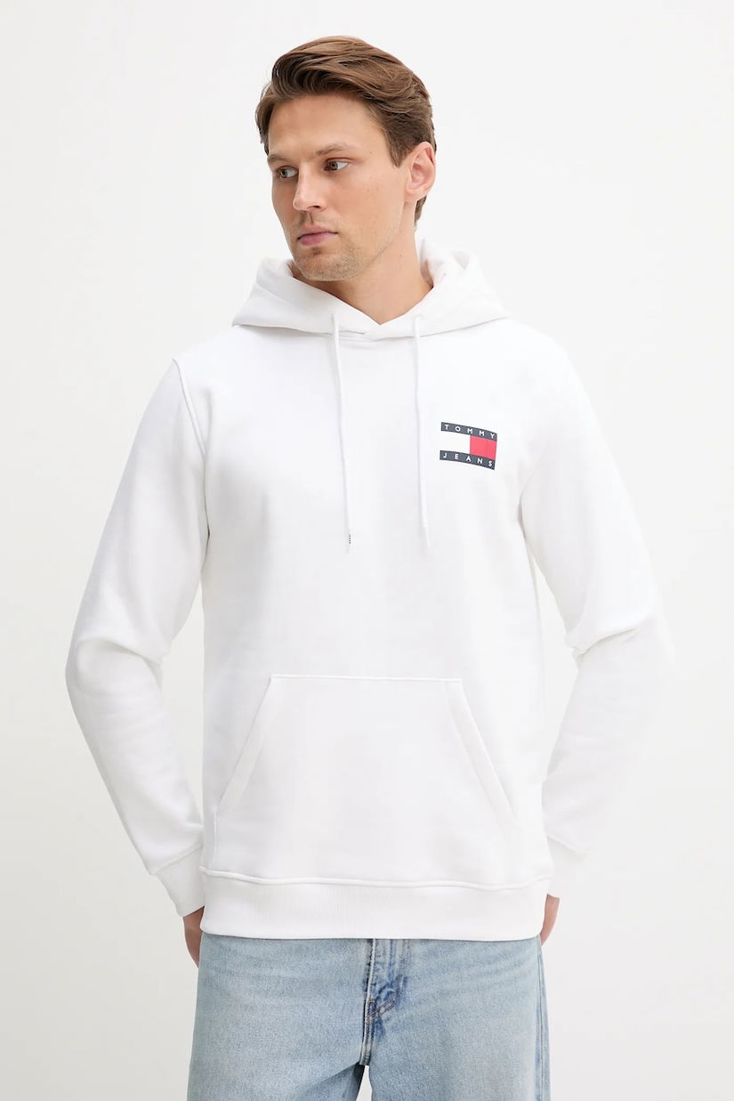 Tommy Jeans bluză culoarea verde, cu glugă, cu imprimeu, DM0DM20738