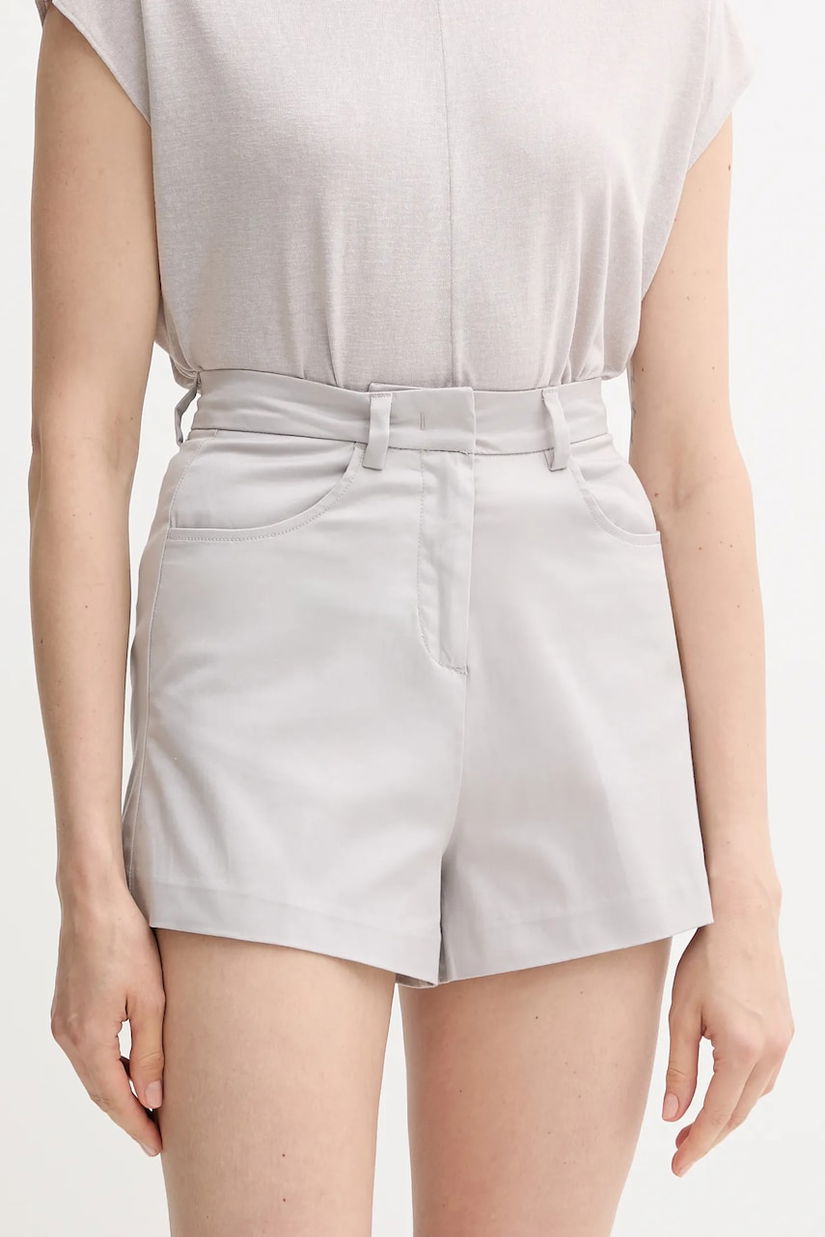 Sisley pantaloni scurți culoarea gri, uni, high waist, 4ED4L901N